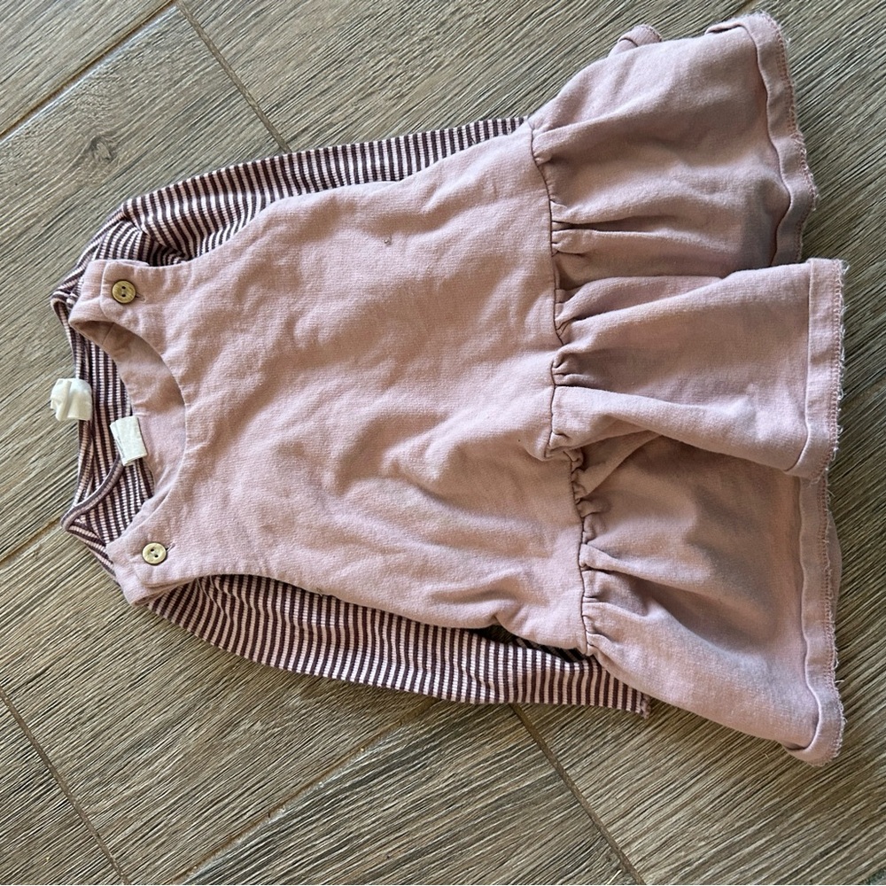 H&M Pink Pinafore Dress with Striped Long-Sleeve Top